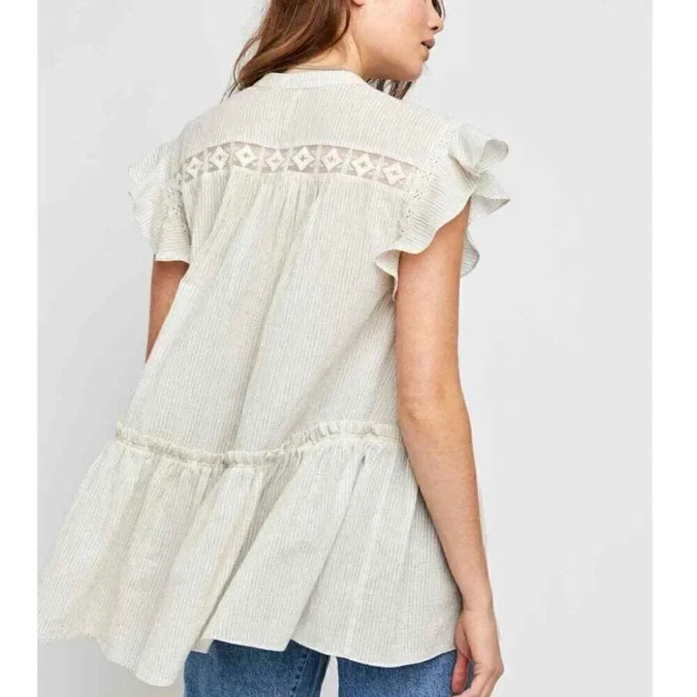 Free people baby blues lace embroidered trim tunic babydoll top xs